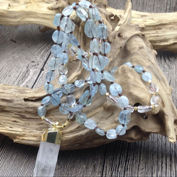 aquamarine and quartz gold or silver necklace - Picture 6 of 9